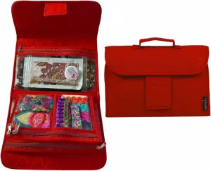 Yazzii Trifold Craft Project Case - Sewing and Craft Supplies Storage Tote, Travel Organizer Bag with Clear Pockets and Handle for Knitting, Crochet, Sewing Accessories - Red
