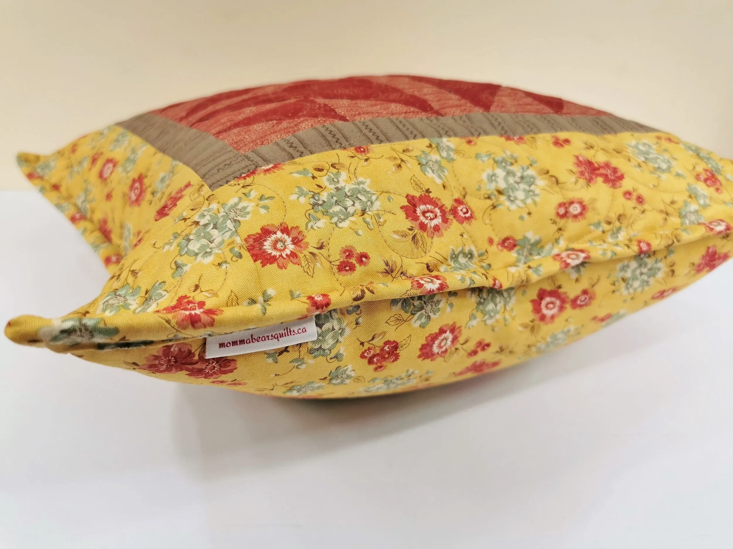 Yellow and Red Floral Throw Pillow, 16 inch square