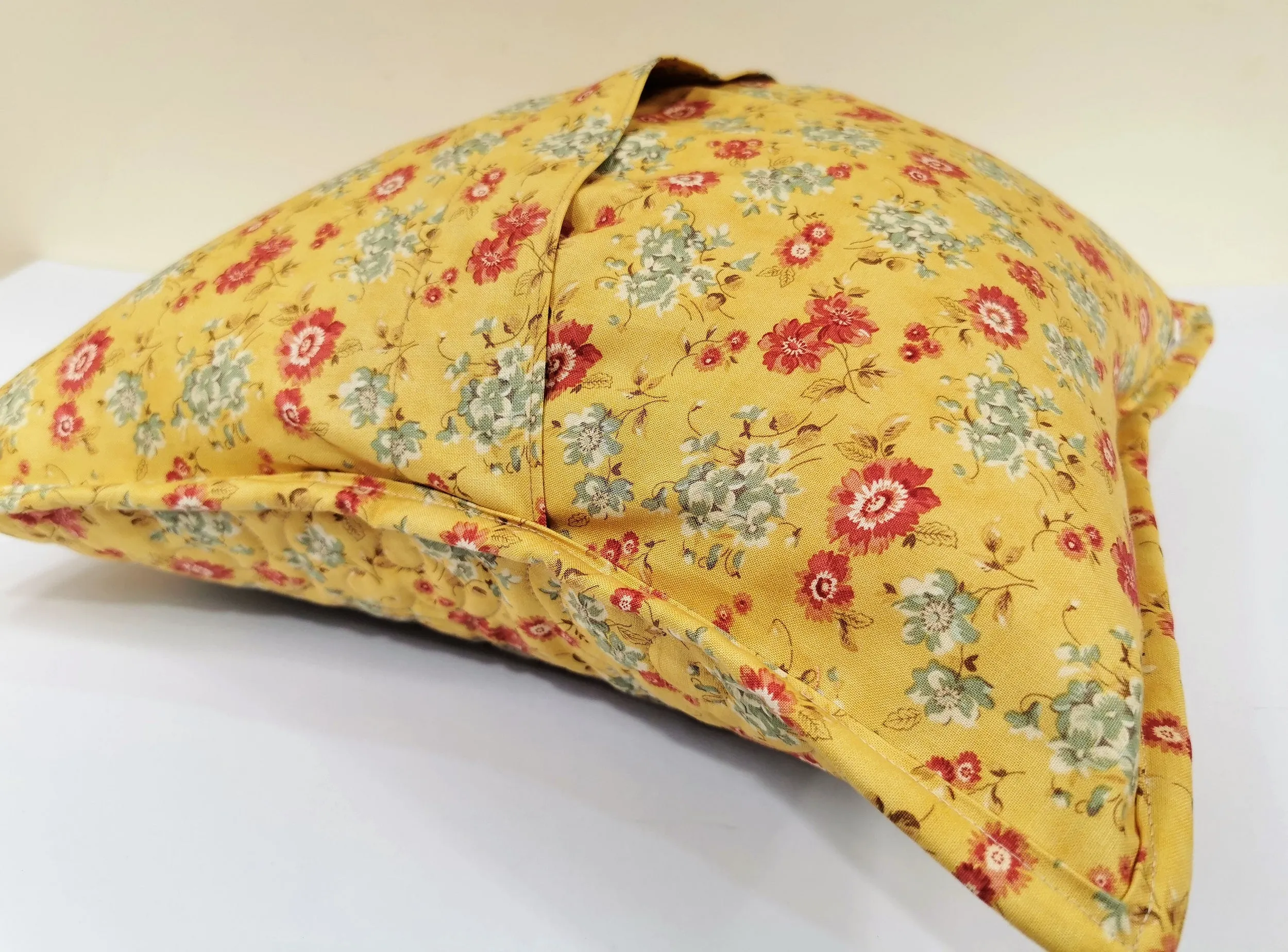 Yellow and Red Floral Throw Pillow, 16 inch square