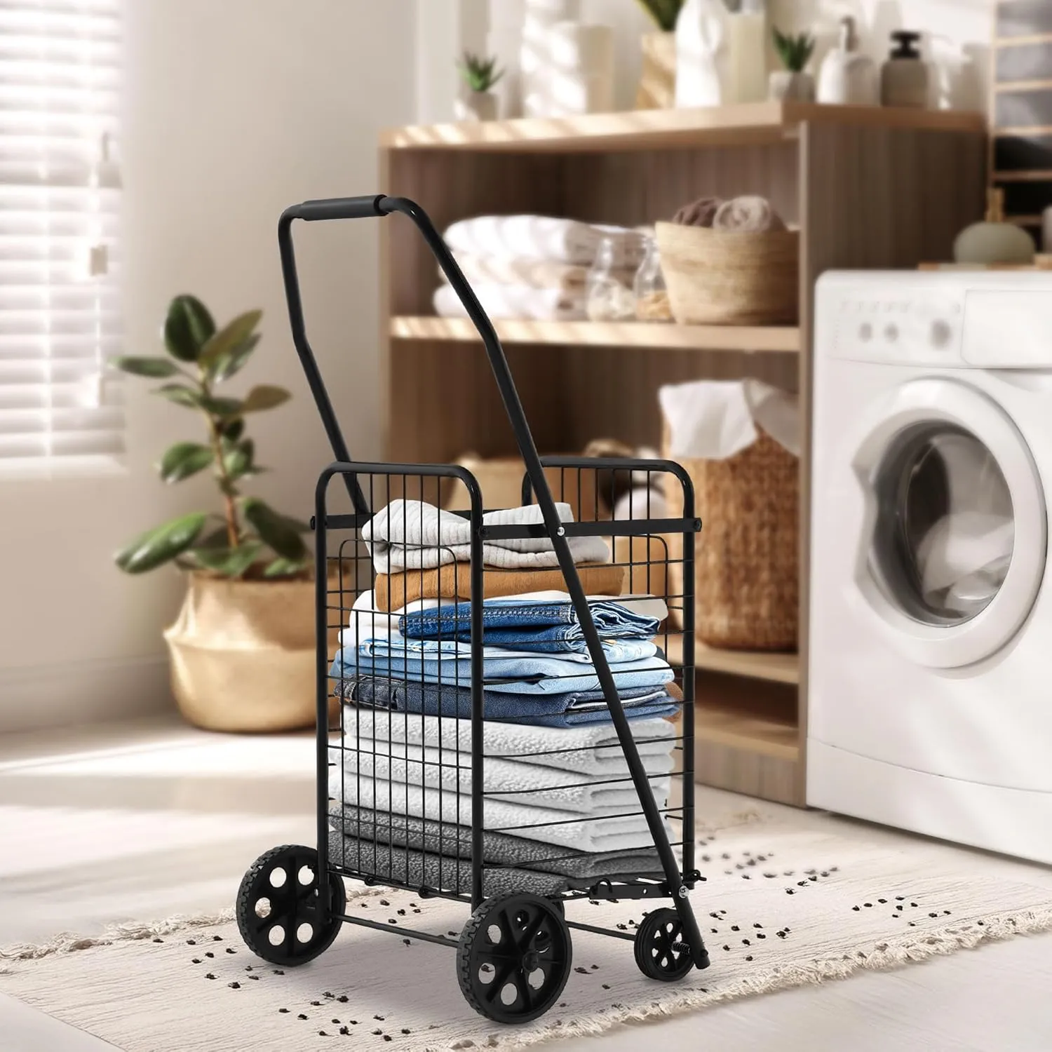 YITAHOME Folding Shopping Cart with Wheels, Portable Collapsible Grocery Cart for Seniors, Rolling Utility Cart for Laundry, Storage & Organizer (Foldable, Easy Carry)