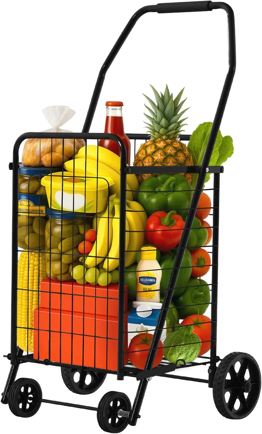 YITAHOME Folding Shopping Cart with Wheels, Portable Collapsible Grocery Cart for Seniors, Rolling Utility Cart for Laundry, Storage & Organizer (Foldable, Easy Carry)
