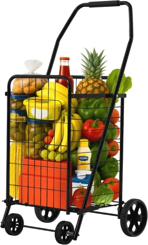 YITAHOME Folding Shopping Cart with Wheels, Portable Collapsible Grocery Cart for Seniors, Rolling Utility Cart for Laundry, Storage & Organizer (Foldable, Easy Carry)