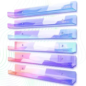 YMVV Iridescent Acrylic Nail Polish Wall Racks,15" Increased Width Clear Rainbow Wall Mounted Shelves Nail Polish Organizer,Sunglasses Essential Oil Storage Shelf Display 6 Pack