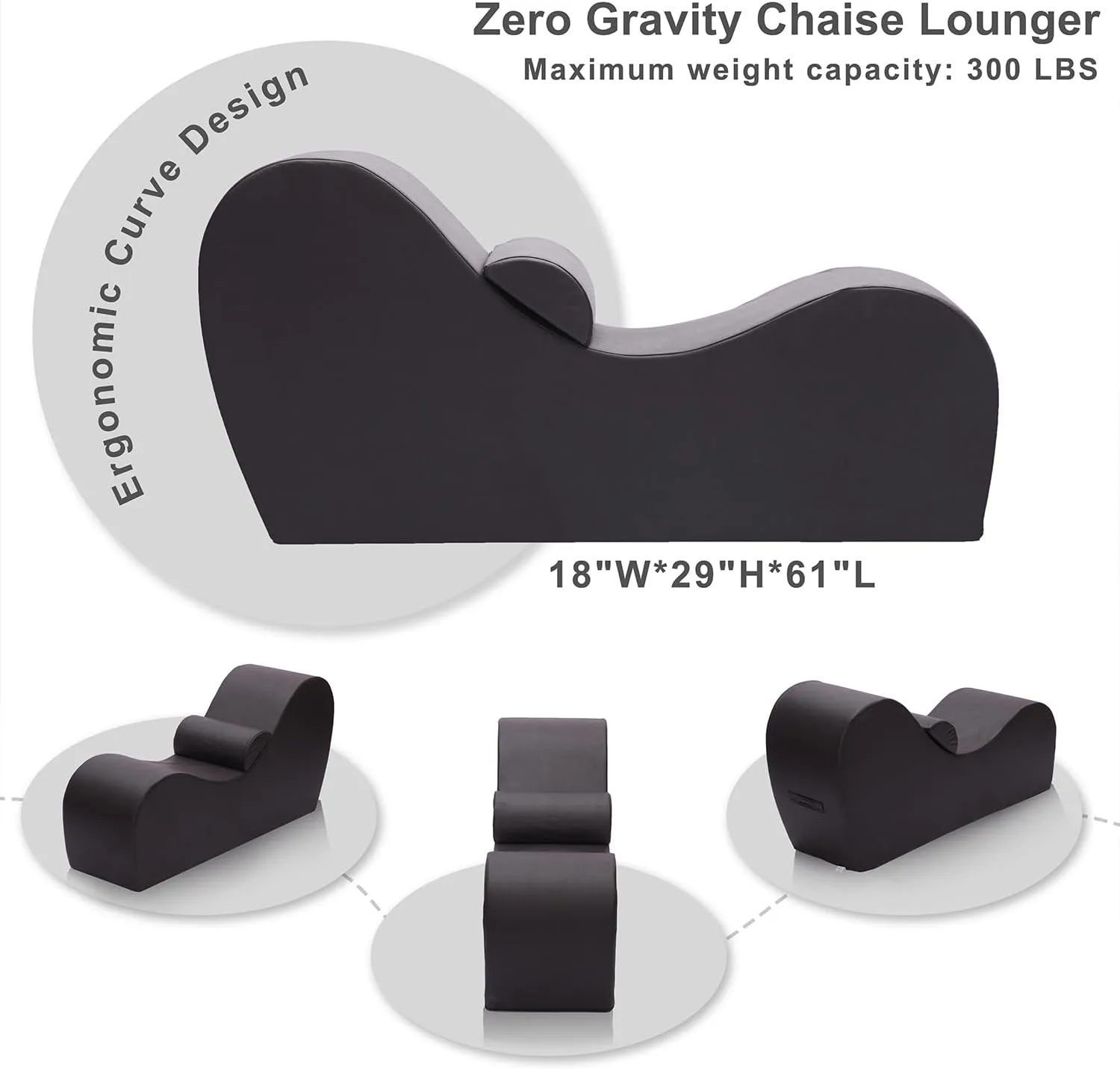 Yoga Chaise Lounge Chair for Stretching Relaxation Exercise, Ergonomic S Curved Chaise Lounge, Full High-Density Foam Filled Yoga Chair for Indoor Living Room Bedroom Lounge, Black-Easy Clean