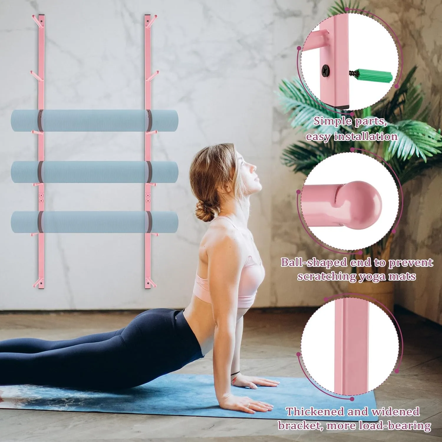 Yoga Mat Holder Wall Mount Yoga Mat Storage Holder Yoga Mat Organizer Skateboard Wall Mount for Foam Rollers Skateboard Ski Board