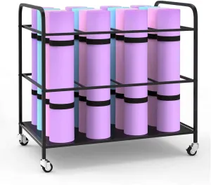 Yoga Mat Rack Storage Cart Basket Home Gym Storage Organizer Rack Equipment Weight Rack for Yoga Block, Foam Roller, Resistance Band, Dumbbell, Kettlebell