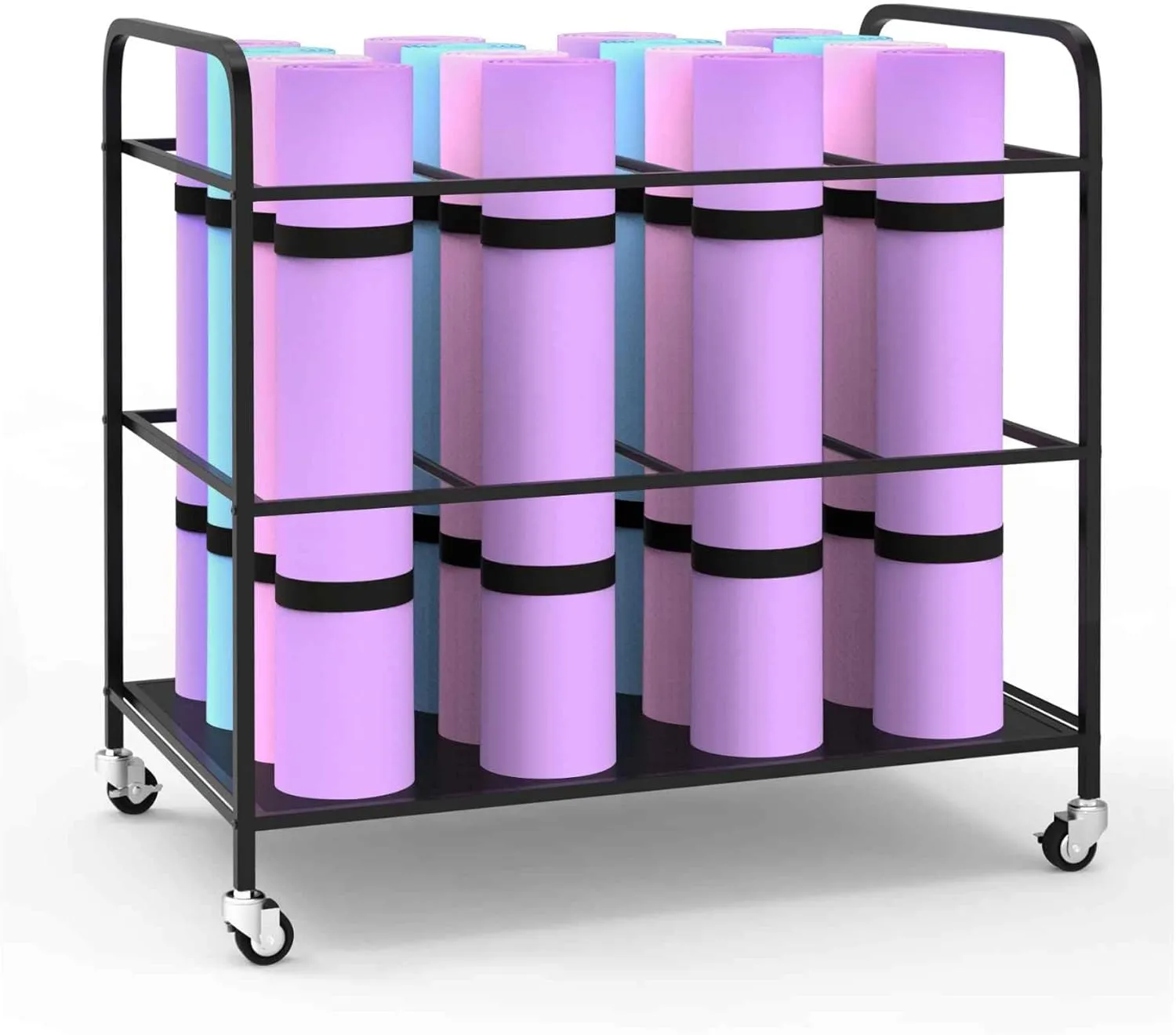 Yoga Mat Rack Storage Cart Basket Home Gym Storage Organizer Rack Equipment Weight Rack for Yoga Block, Foam Roller, Resistance Band, Dumbbell, Kettlebell