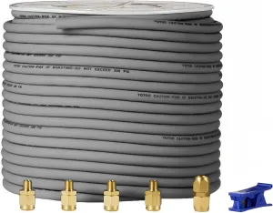 YOTOO Hybrid Air Hose 3/8-Inch by 250-Feet 300 PSI Heavy Duty, Lightweight, Kink Resistant, All-Weather Flexibility with 5pcs Solid Brass Repair Fittings, Gray