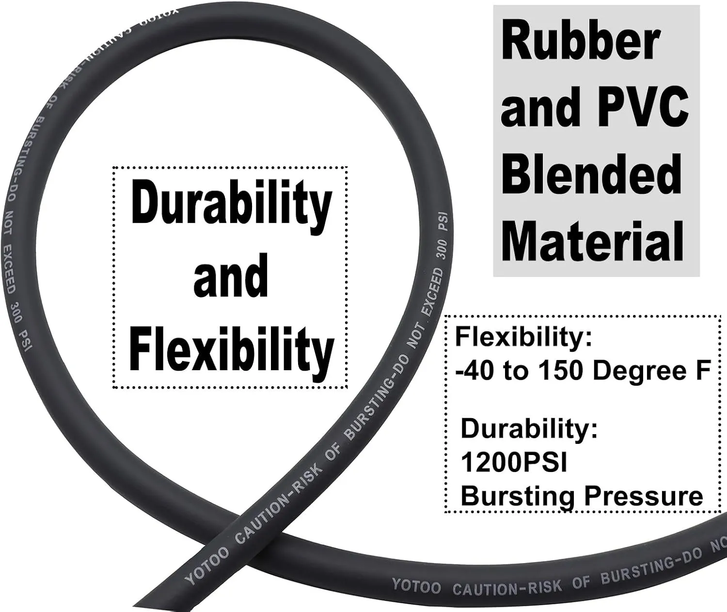 YOTOO Hybrid Air Hose 3/8-Inch by 250-Feet 300 PSI Heavy Duty, Lightweight, Kink Resistant, All-Weather Flexibility with 5pcs Solid Brass Repair Fittings, Gray