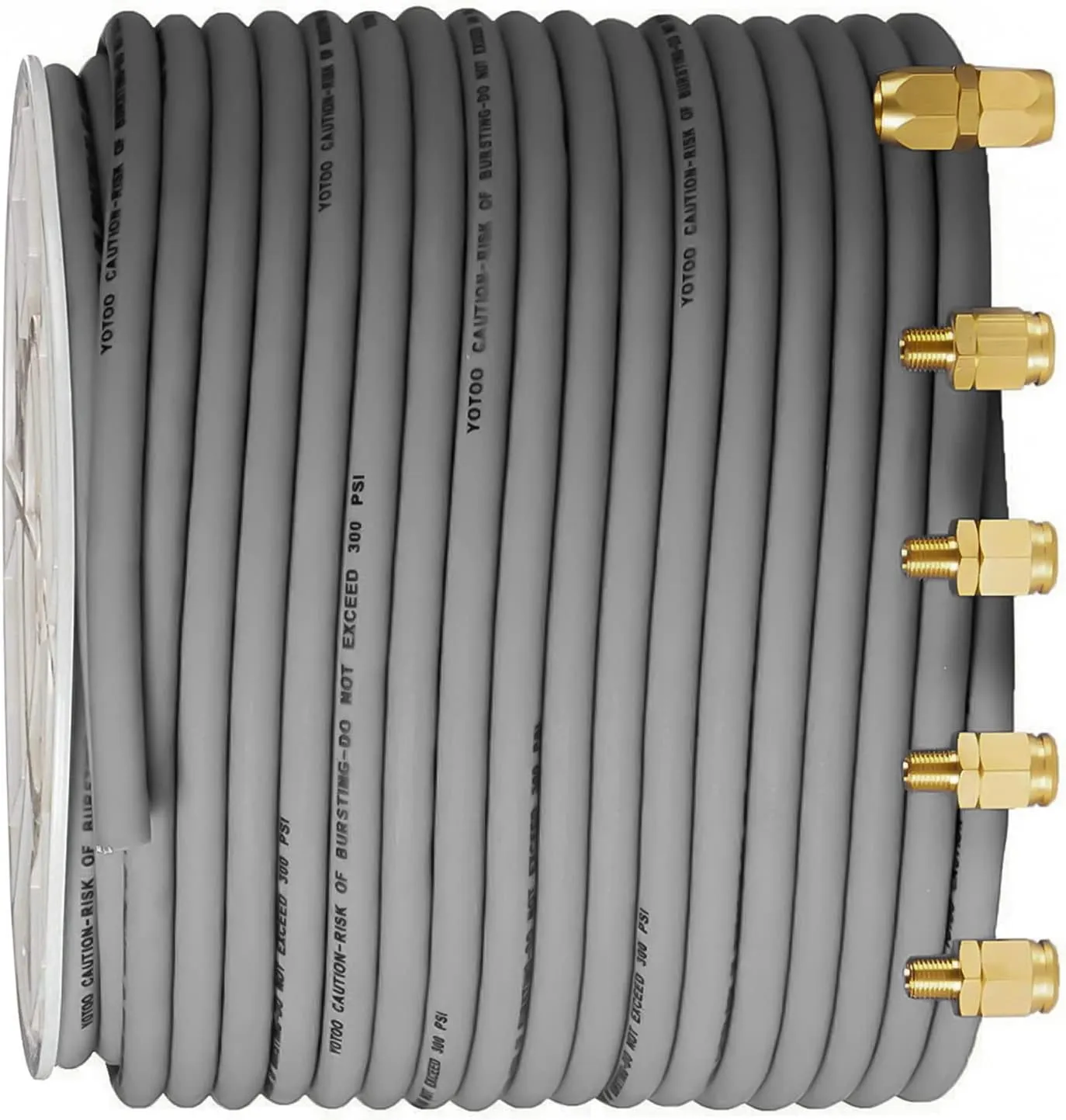 YOTOO Hybrid Air Hose 3/8-Inch by 250-Feet 300 PSI Heavy Duty, Lightweight, Kink Resistant, All-Weather Flexibility with 5pcs Solid Brass Repair Fittings, Gray