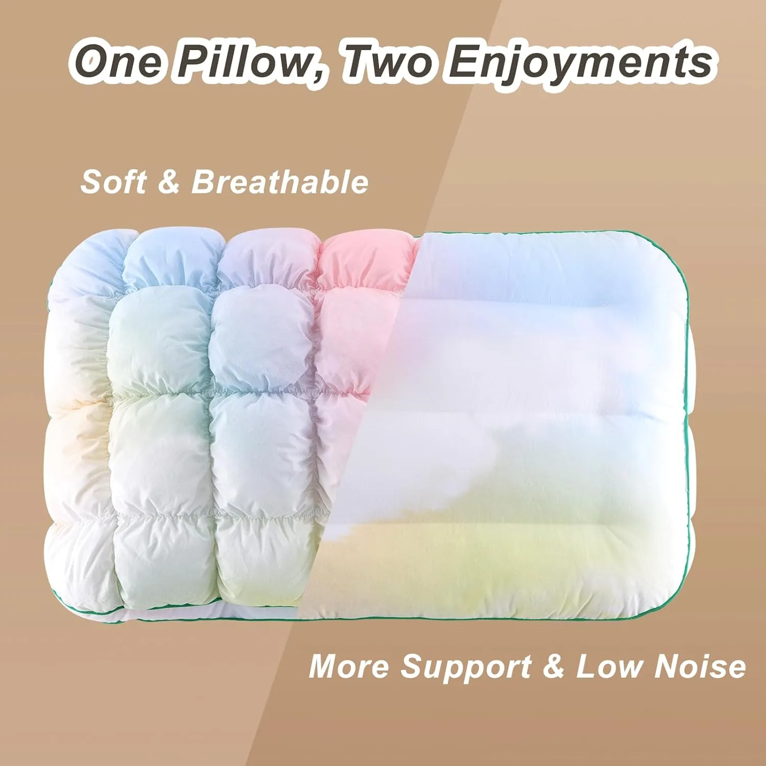 YOUR MOON Fluffy Support Bed Pillow Standard Size, Super Soft Premium Down-Alternative Filling for Sleeping, Luxury Hotel Quality Bed Pillows for Side Sleeper (Rainbow)