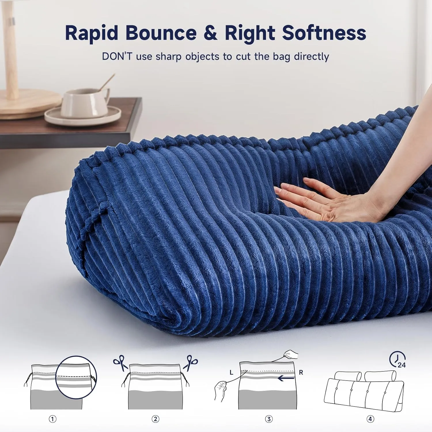 Z-hom King Size Pillow Headboard with 2 Roll Pillow, Triangular Wedge Headboard Pillow, Large Reading Pillow Bed Reading Pillow for Bed Sitting Up Sleeping, Backrest Pillow for Back Pain Relief, Blue