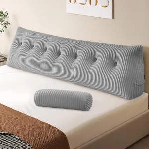 Z-hom Large Wedge Pillow Headboard, King Triangular Headboard Pillow, Reading Pillow Bed with a Roll Pillow for Bed Sitting Up Sleeping, Backrest Cushion Headboard Gap Pillow for Back, Light Gray