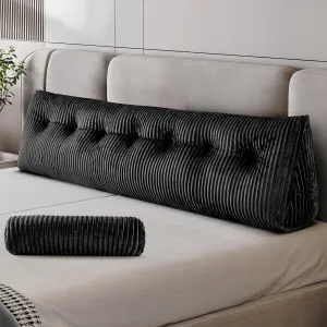 Z-hom Large Wedge Pillow Headboard, King Triangular Headboard Pillow, Reading Pillow Standard Bed with a Roll Pillow for Bed Sitting Up Sleeping, Backrest Cushion Headboard Gap Pillow for Back, Black