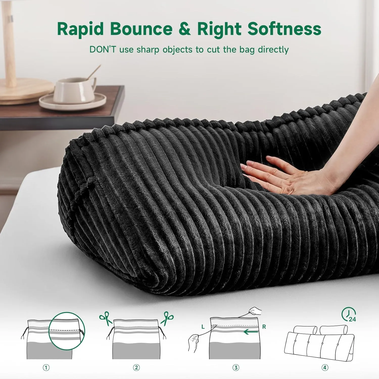 Z-hom Large Wedge Pillow Headboard, King Triangular Headboard Pillow, Reading Pillow Standard Bed with a Roll Pillow for Bed Sitting Up Sleeping, Backrest Cushion Headboard Gap Pillow for Back, Black