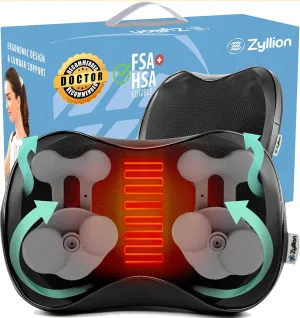 Zyllion Shiatsu Back and Neck Massager with Heat (FSA HSA Eligible) 3D Kneading 8-Node Electric Deep Tissue Massage Pillow for Muscle Pain Relief, Arthritis, Sciatica on Shoulder, Leg, Foot ZMA-25